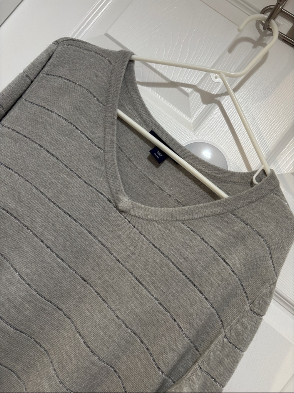 BASIC EDITIONS Gray Striped Sweater w/Sparkly Silver Stripes